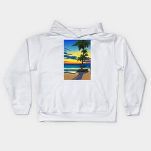 Summer Sunset Palm Tree Beach Ocean Art Kids Hoodie
